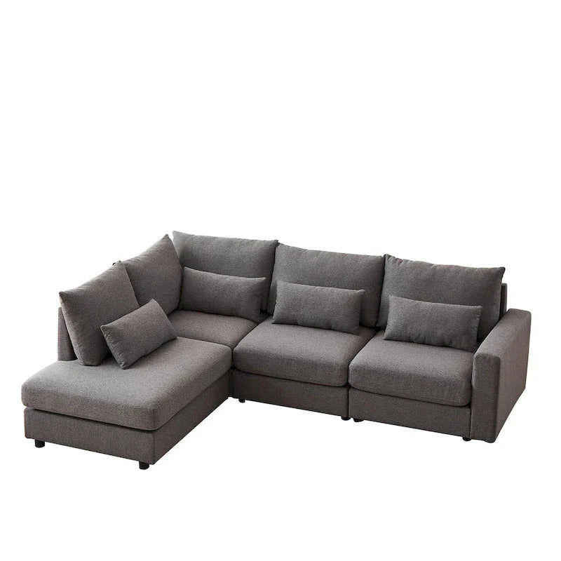 100.2 Linen L-Shaped Sectional Sofa Set with Ottoman and Lumbar Pillows 18