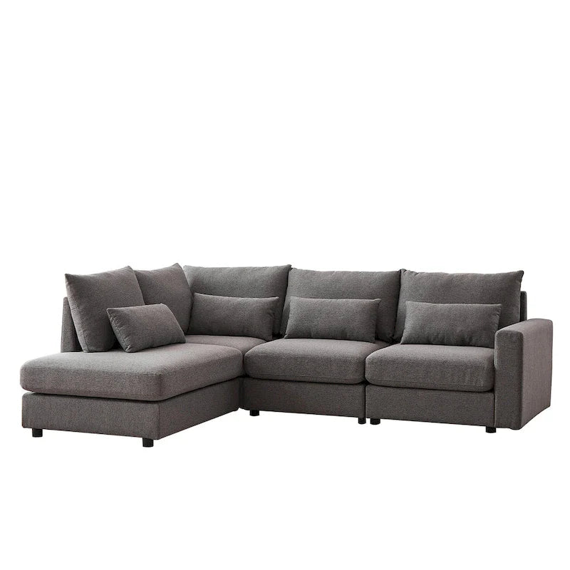 100.2 Linen L-Shaped Sectional Sofa Set with Ottoman and Lumbar Pillows 19