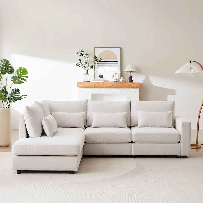 100.2 Linen L-Shaped Sectional Sofa Set with Ottoman and Lumbar Pillows 22