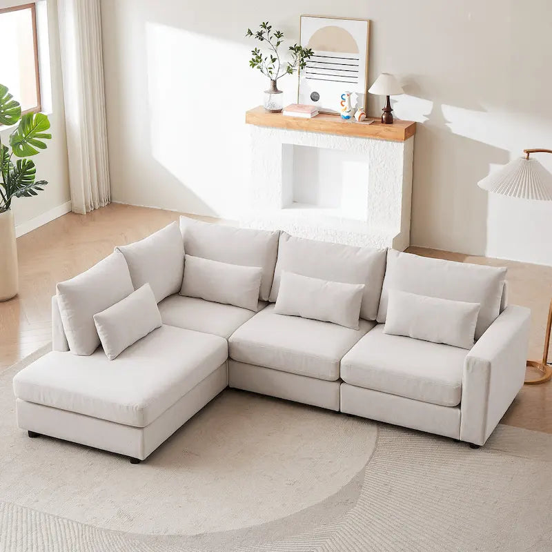 100.2 Linen L-Shaped Sectional Sofa Set with Ottoman and Lumbar Pillows 23