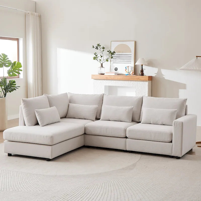 100.2 Linen L-Shaped Sectional Sofa Set with Ottoman and Lumbar Pillows 24