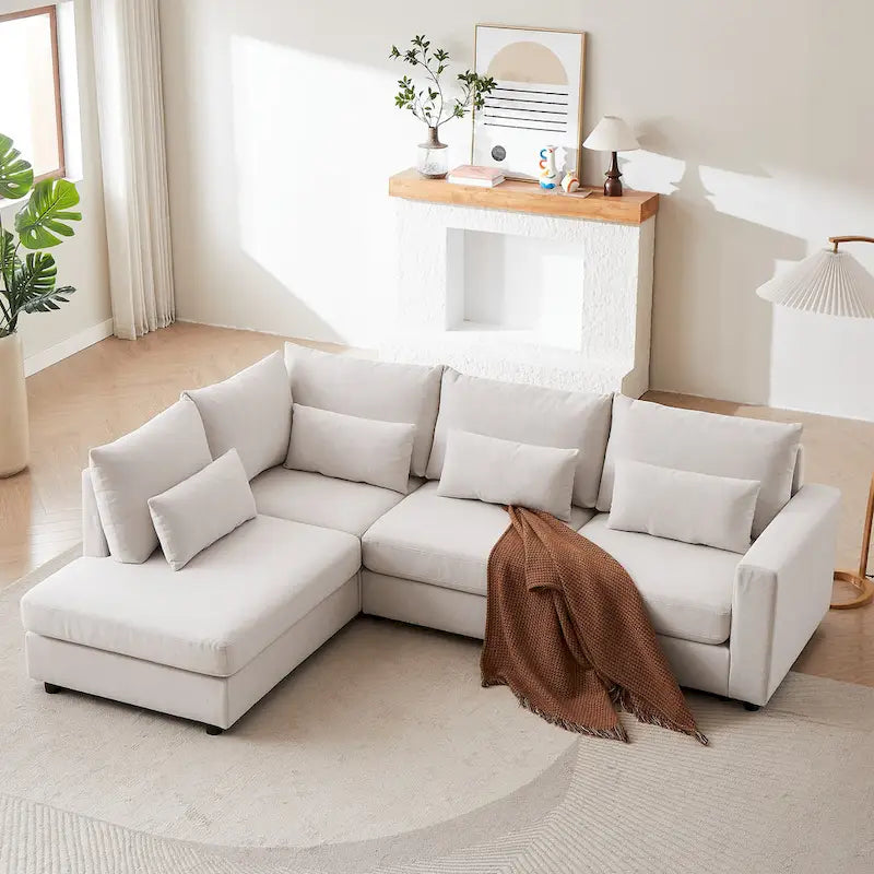100.2 Linen L-Shaped Sectional Sofa Set with Ottoman and Lumbar Pillows 25