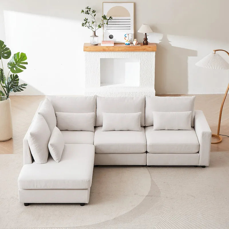 100.2 Linen L-Shaped Sectional Sofa Set with Ottoman and Lumbar Pillows 26