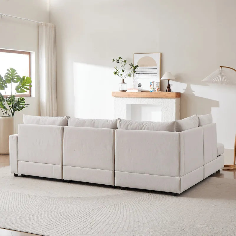 100.2 Linen L-Shaped Sectional Sofa Set with Ottoman and Lumbar Pillows 32