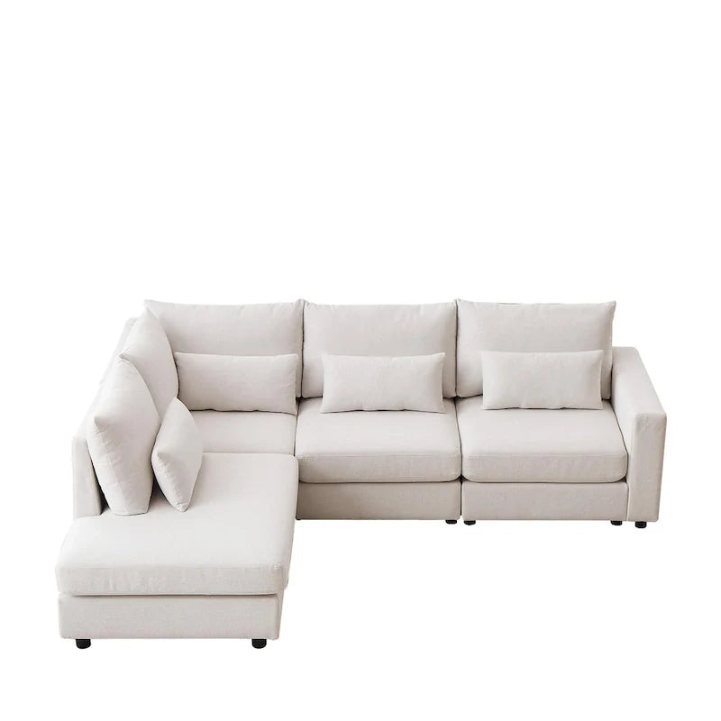 100.2 Linen L-Shaped Sectional Sofa Set with Ottoman and Lumbar Pillows 34