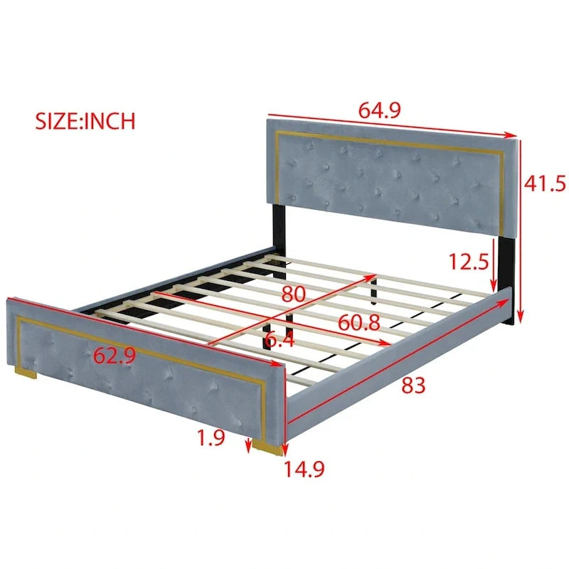 Queen Size Upholstered Platform Bed with Padded Headboard 4