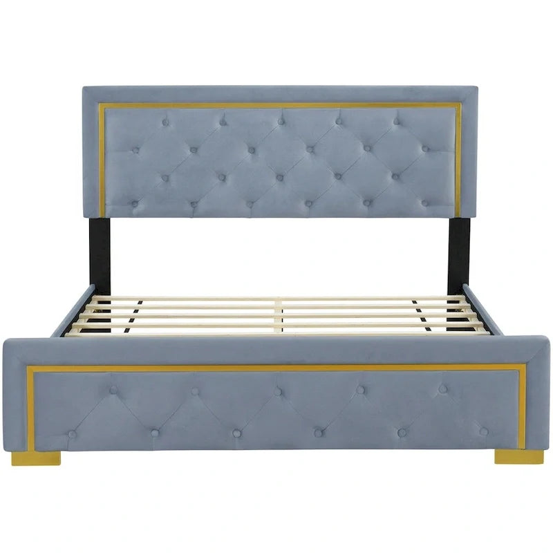 Queen Size Upholstered Platform Bed with Padded Headboard 5