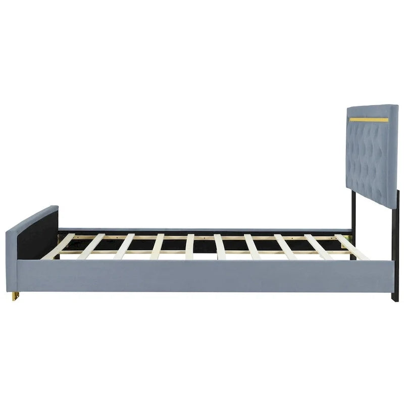 Queen Size Upholstered Platform Bed with Padded Headboard 6