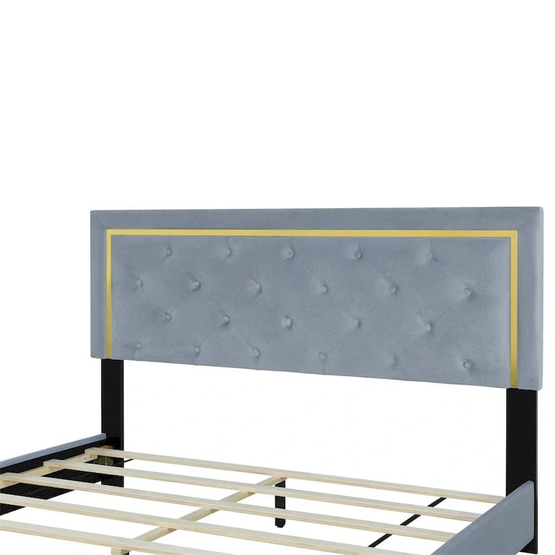 Queen Size Upholstered Platform Bed with Padded Headboard 7