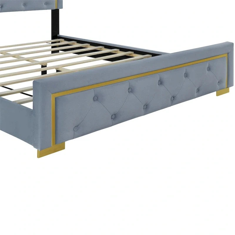 Queen Size Upholstered Platform Bed with Padded Headboard 10