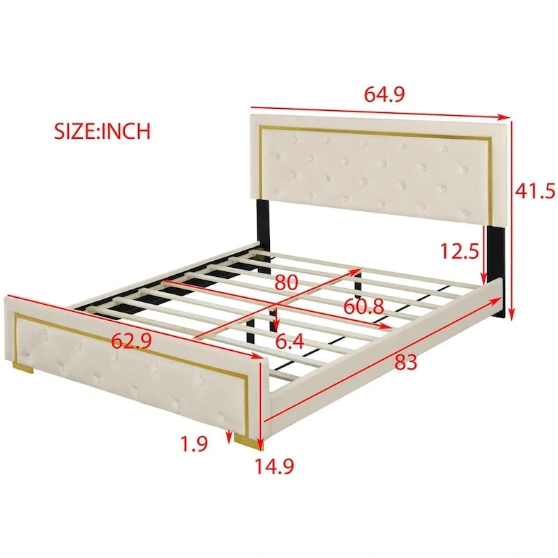 Queen Size Upholstered Platform Bed with Padded Headboard 11