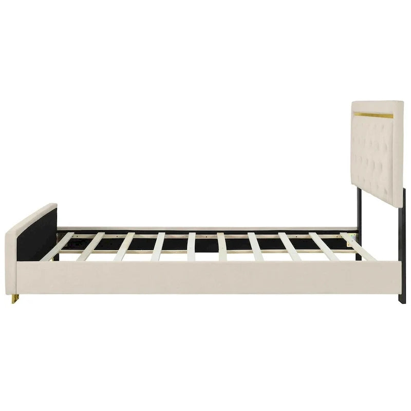 Queen Size Upholstered Platform Bed with Padded Headboard 13