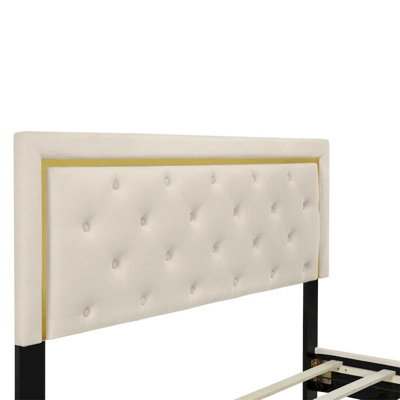 Queen Size Upholstered Platform Bed with Padded Headboard 14