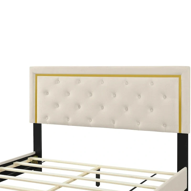 Queen Size Upholstered Platform Bed with Padded Headboard 15