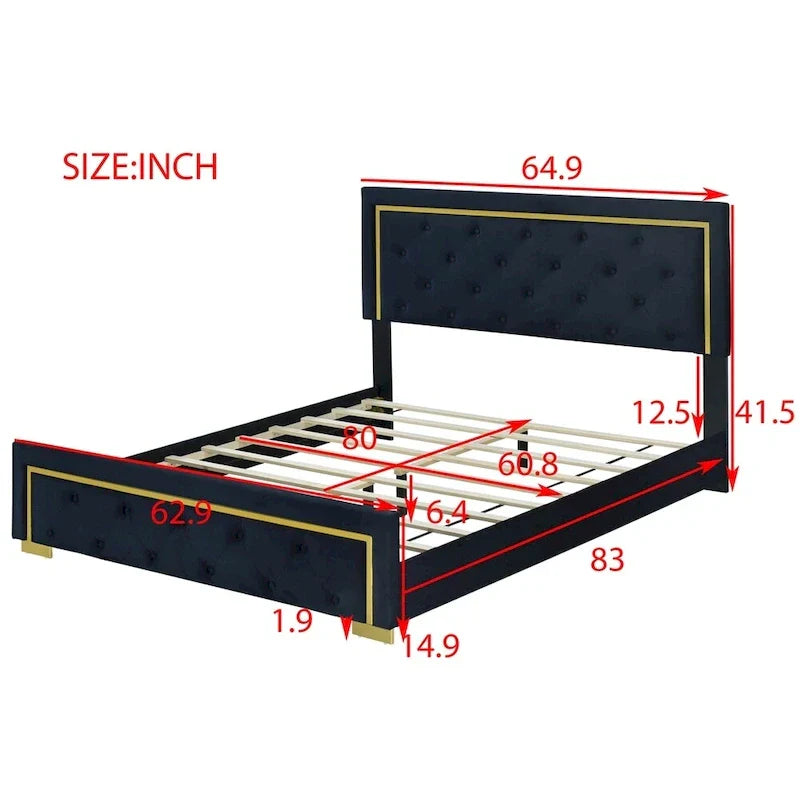 Queen Size Upholstered Platform Bed with Padded Headboard 18