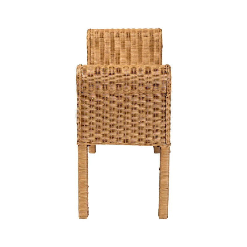 Reiko Handcrafted Natural Rattan Bench with Scalloped Design - Boho Farmhouse Seating for Entryway, Bedroom, or Living Room 4