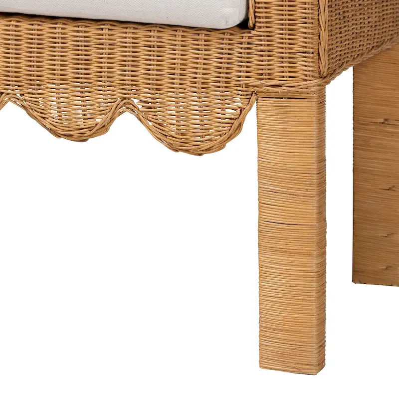 Reiko Handcrafted Natural Rattan Bench with Scalloped Design - Boho Farmhouse Seating for Entryway, Bedroom, or Living Room 6