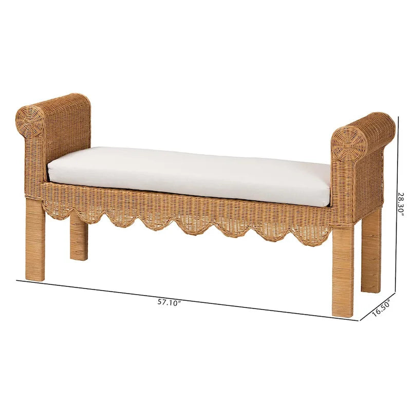 Reiko Handcrafted Natural Rattan Bench with Scalloped Design - Boho Farmhouse Seating for Entryway, Bedroom, or Living Room 10
