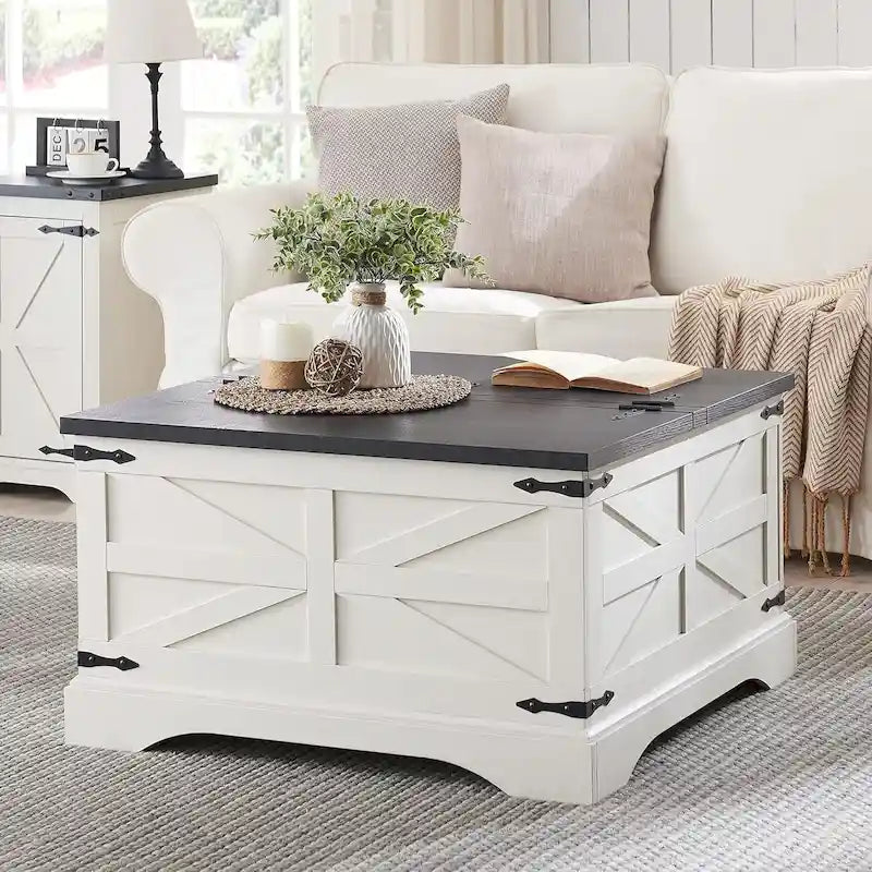Rustic Square Wood Coffee Table for Living Room - Farmhouse Style 25