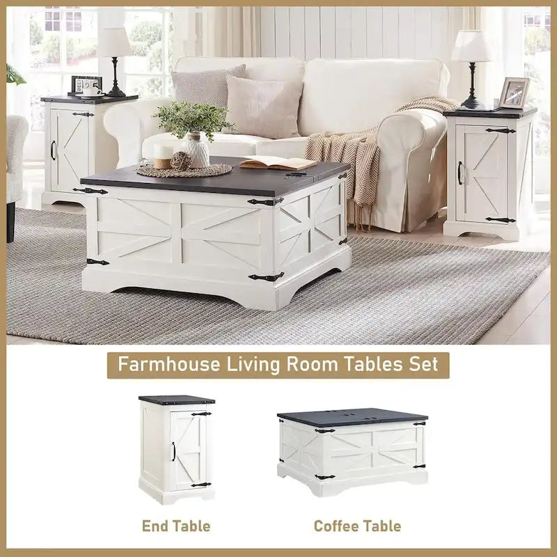 Rustic Square Wood Coffee Table for Living Room - Farmhouse Style 2