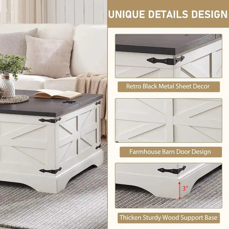 Farmhouse Lift-Top Coffee Table with Hidden Storage 6