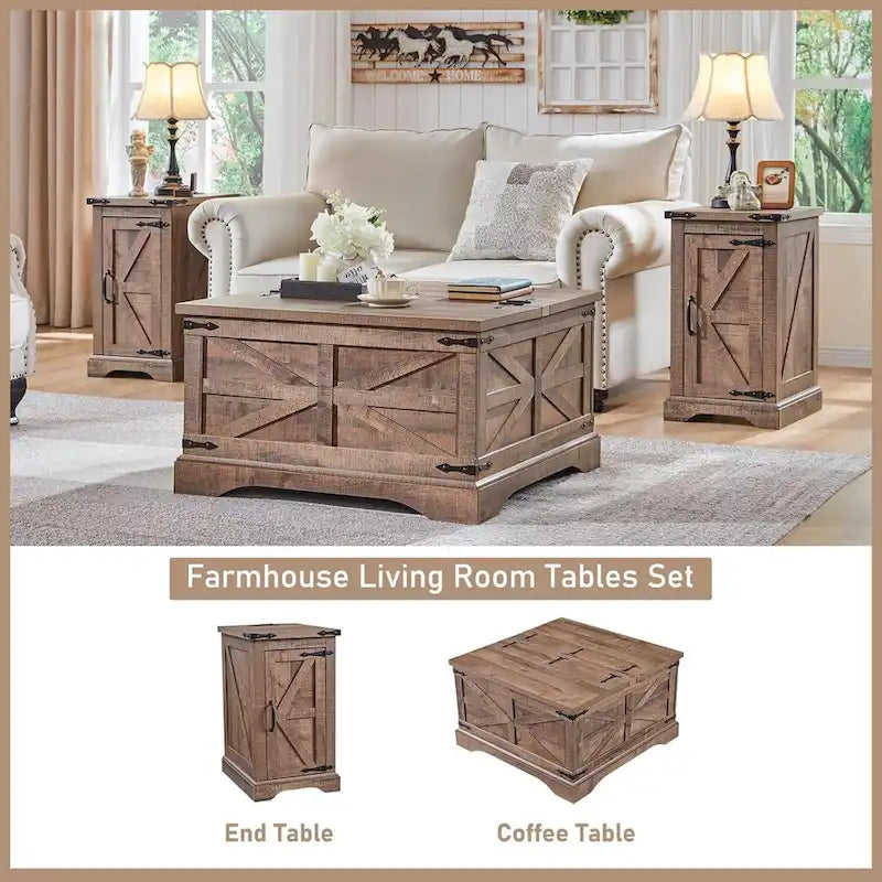 Rustic Square Wood Coffee Table for Living Room - Farmhouse Style 8