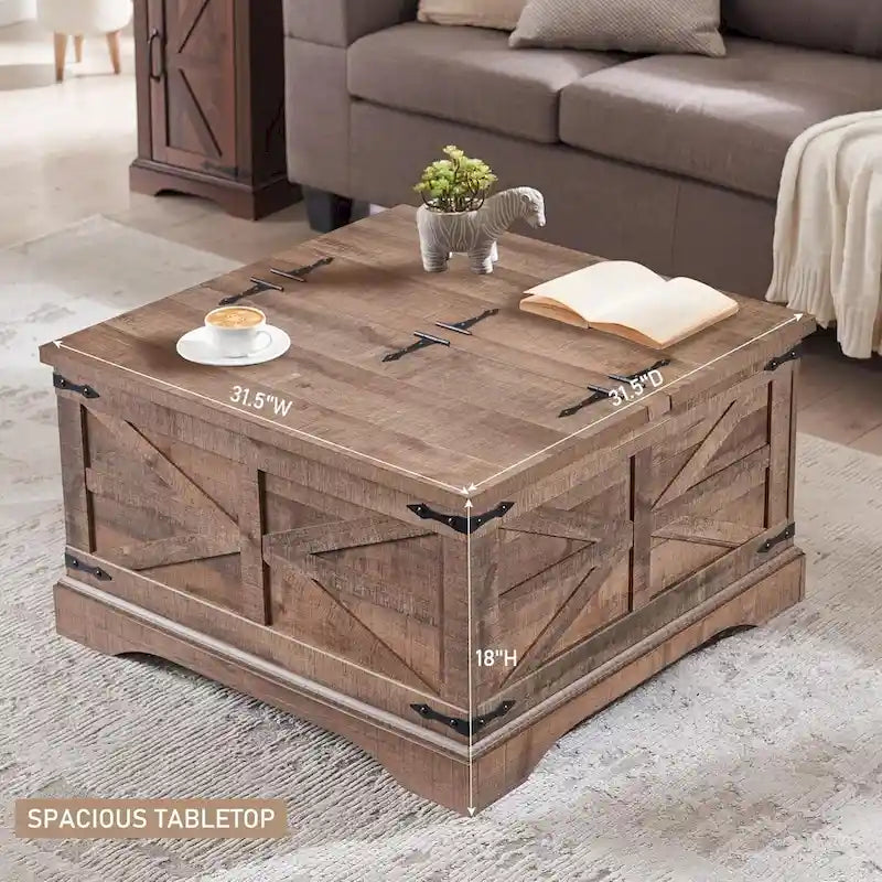 Rustic Square Wood Coffee Table for Living Room - Farmhouse Style 9