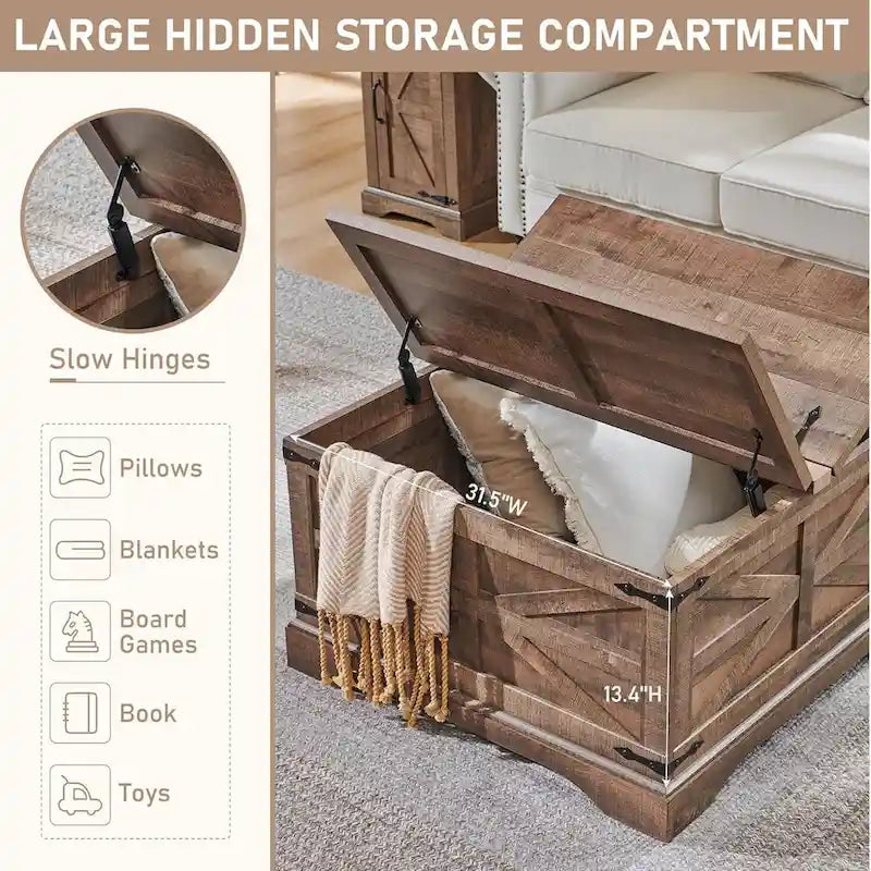 Rustic Square Wood Coffee Table for Living Room - Farmhouse Style 10