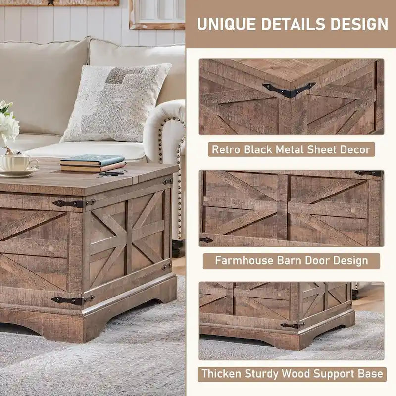 Farmhouse Lift-Top Coffee Table with Hidden Storage 11