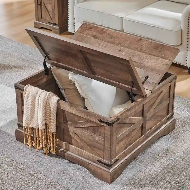 Rustic Square Wood Coffee Table for Living Room - Farmhouse Style 12
