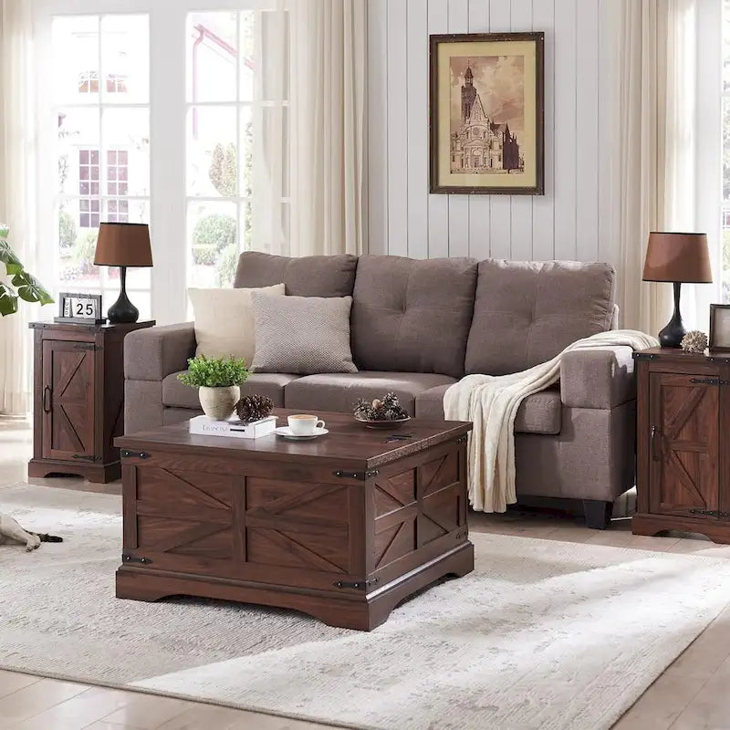 Rustic Square Wood Coffee Table for Living Room - Farmhouse Style 14