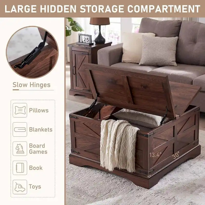 Rustic Square Wood Coffee Table for Living Room - Farmhouse Style 15