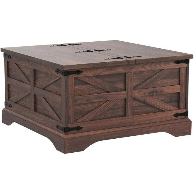 Rustic Square Wood Coffee Table for Living Room - Farmhouse Style 16