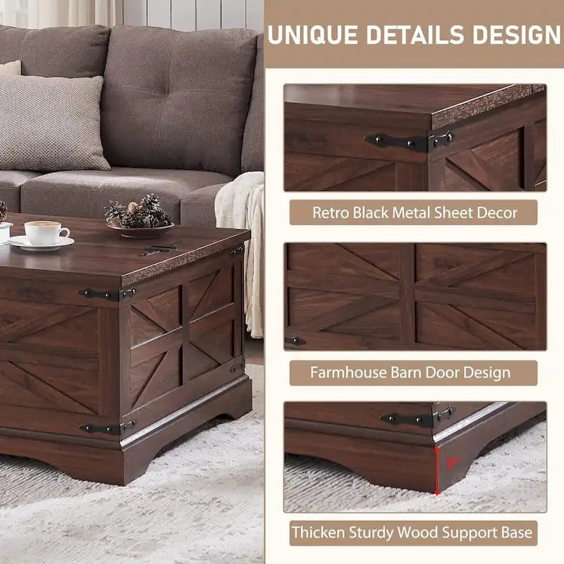 Rustic Square Wood Coffee Table for Living Room - Farmhouse Style 18