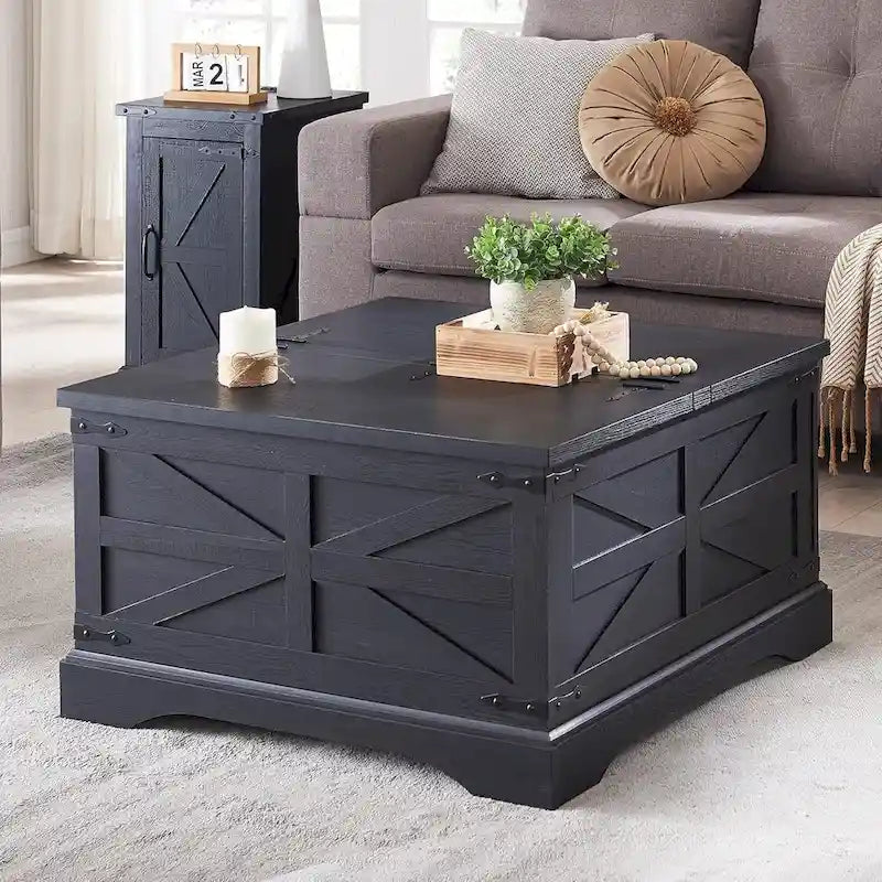 Rustic Square Wood Coffee Table for Living Room - Farmhouse Style 19