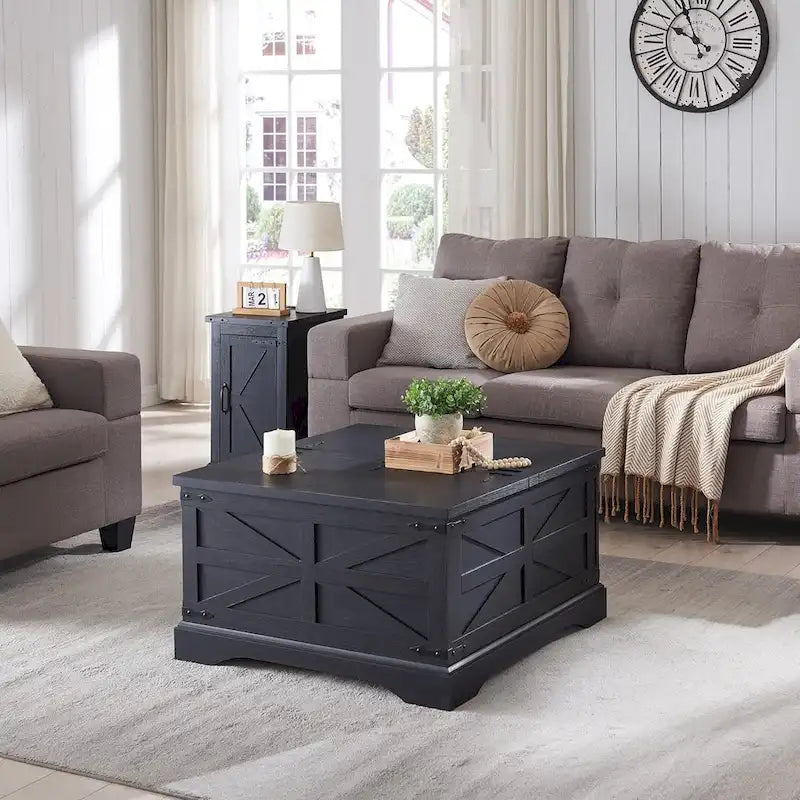 Rustic Square Wood Coffee Table for Living Room - Farmhouse Style 22