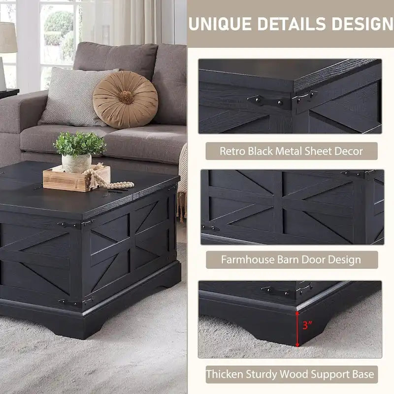 Farmhouse Lift-Top Coffee Table with Hidden Storage 23