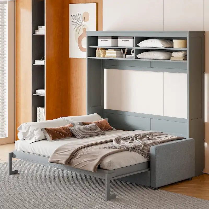 Queen Murphy Bed with Sofa - 2-in-1 Design, Storage Solutions & Dual-Piston Mechanism 21