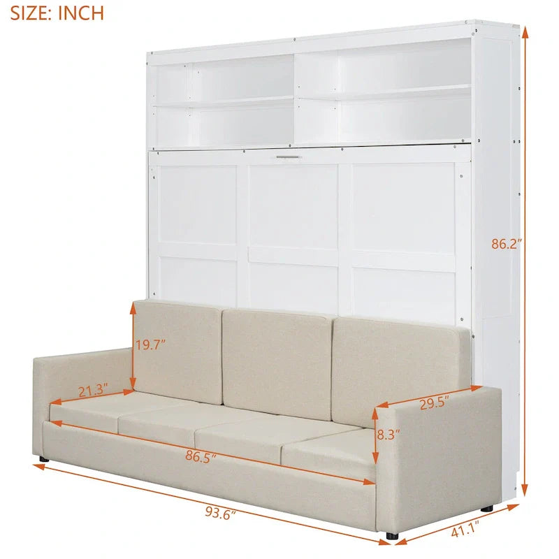 Queen Murphy Bed with Sofa - 2-in-1 Design, Storage Solutions & Dual-Piston Mechanism 12