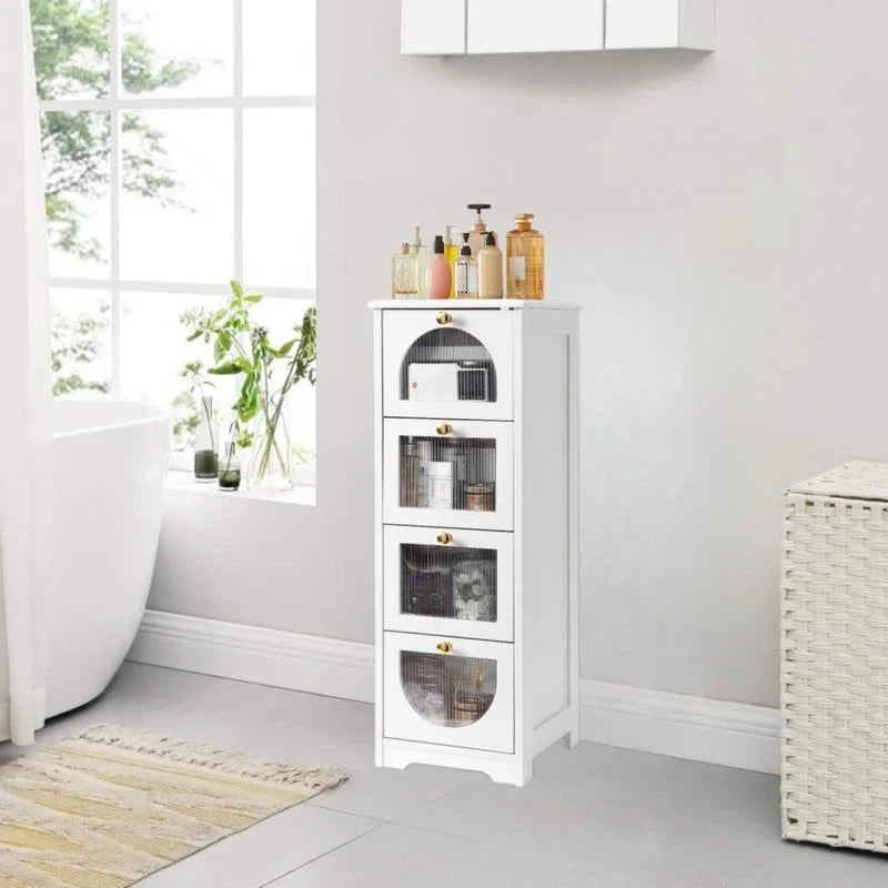 Compact Wooden Bathroom Floor Cabinet with 4 Drawers for Storage 1