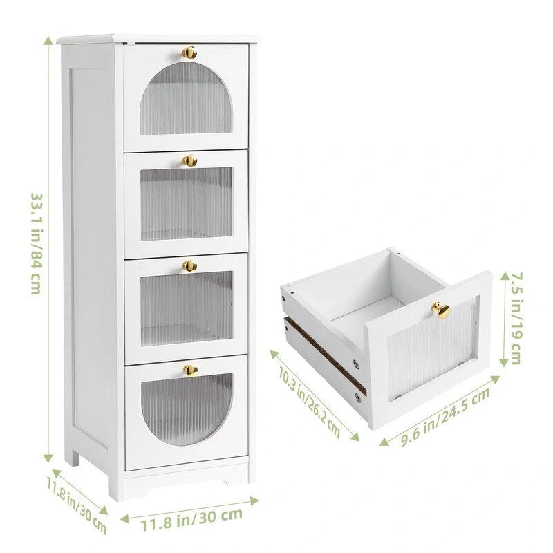 Compact Wooden Bathroom Floor Cabinet with 4 Drawers for Storage 4