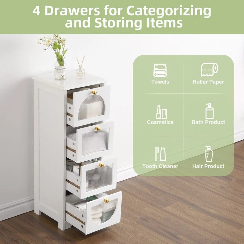 Compact Wooden Bathroom Floor Cabinet with 4 Drawers for Storage 5