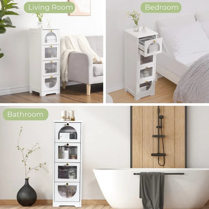 Compact Wooden Bathroom Floor Cabinet with 4 Drawers for Storage 6