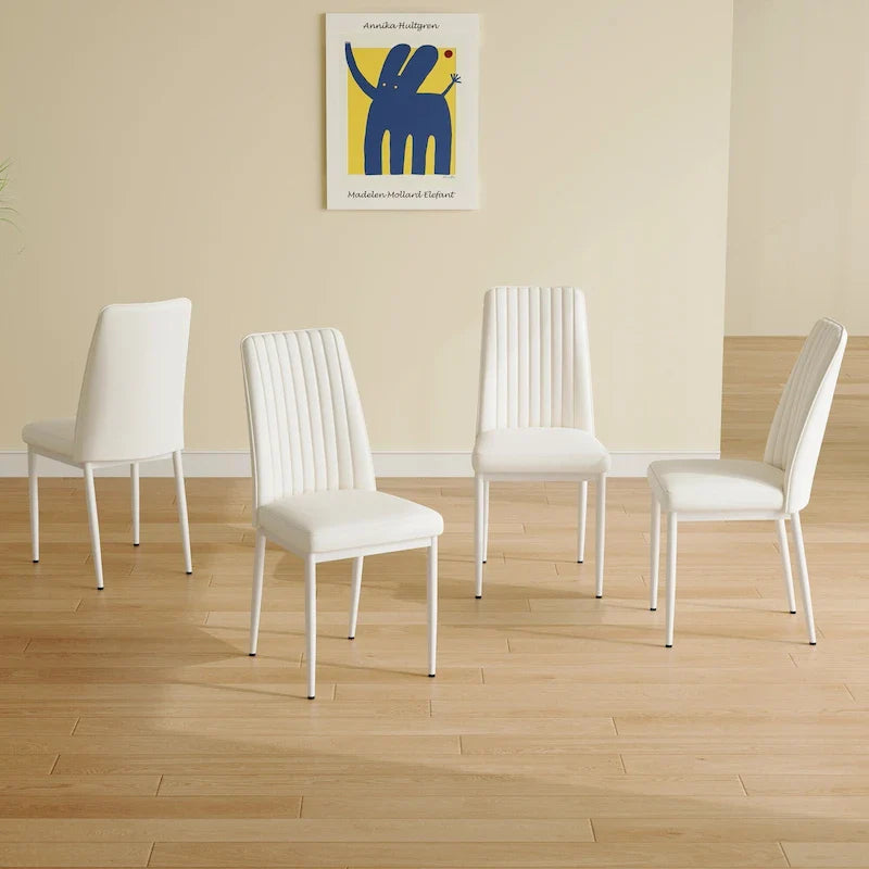 Set of 4 Modern Leather Upholstered Dining Chairs with Vertical Striped Backrest and Metal Legs 11