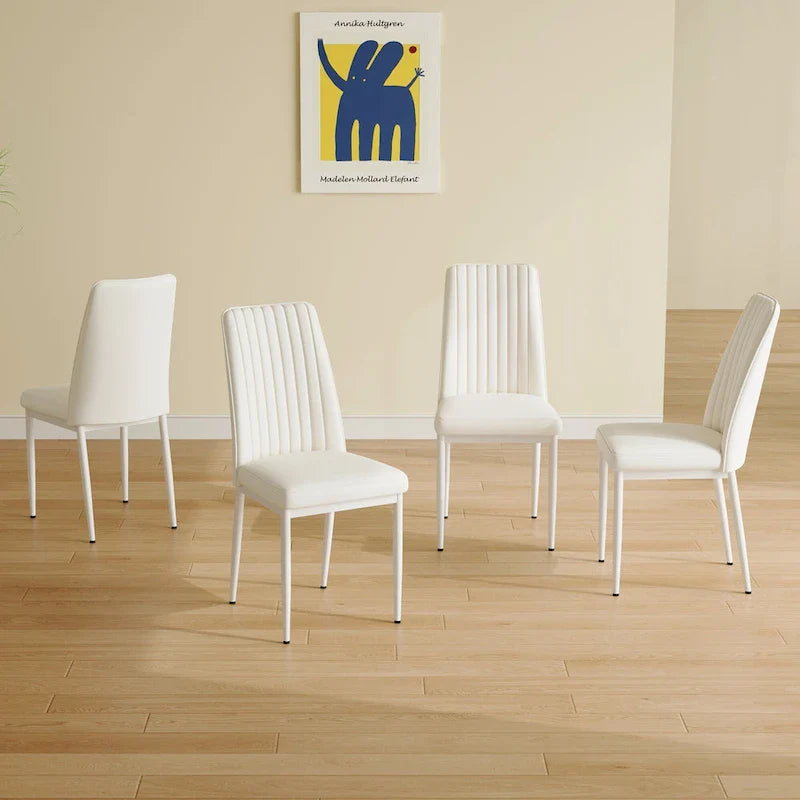 Set of 4 Modern Leather Upholstered Dining Chairs with Vertical Striped Backrest and Metal Legs 1