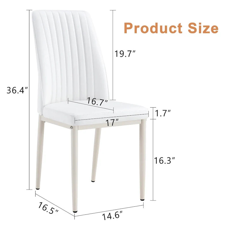 Set of 4 Modern Leather Upholstered Dining Chairs with Vertical Striped Backrest and Metal Legs 4
