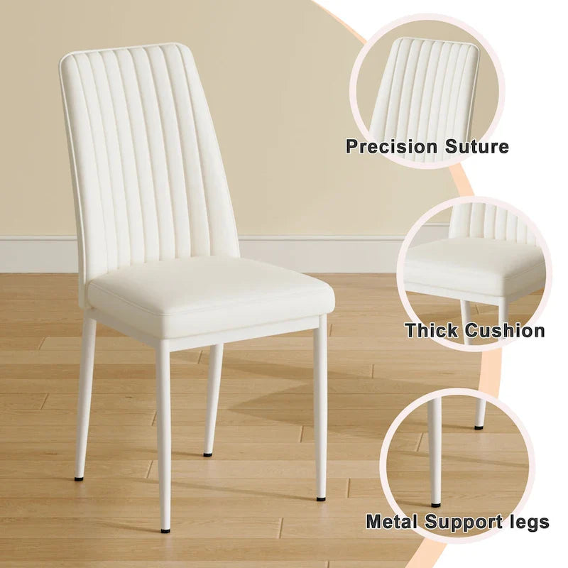 Set of 4 Modern Leather Upholstered Dining Chairs with Vertical Striped Backrest and Metal Legs 5