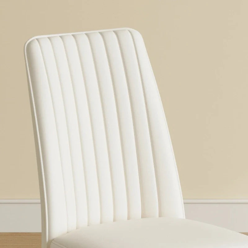 Set of 4 Modern Leather Upholstered Dining Chairs with Vertical Striped Backrest and Metal Legs 9