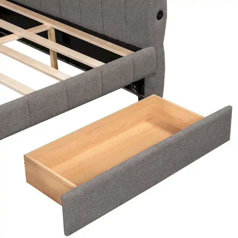 Upholstered Queen Size Daybed Sofa Bed with USB Ports and 2 Drawers - Vertical Stripes Recliner Loveseat Chaise Lounge 21