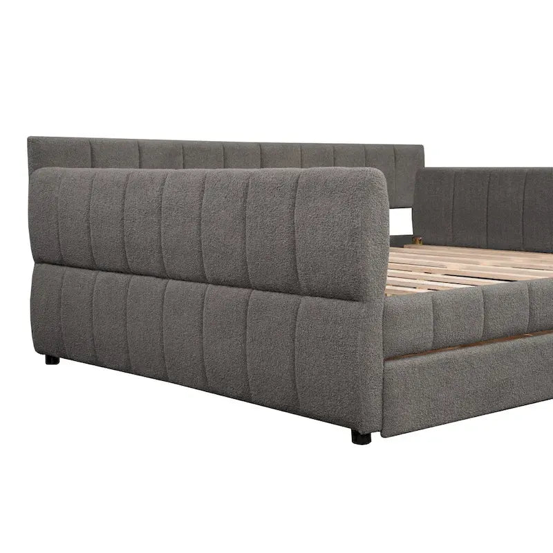 Upholstered Queen Size Daybed Sofa Bed with USB Ports and 2 Drawers - Vertical Stripes Recliner Loveseat Chaise Lounge 22